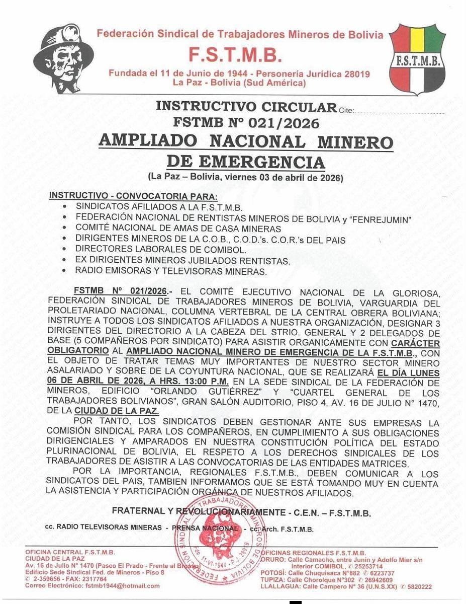 La federación de mineros convoca a un ampliado de emergencia para ...